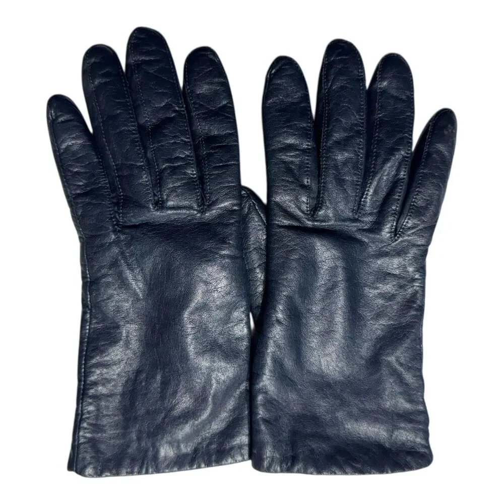 Women’s Genuine Leather Gloves Acrylic Knit Lined Black Size 7 1/2